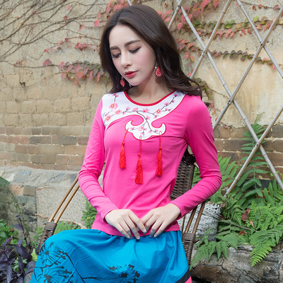 taobao agent Genuine ethnic jacket, thermal underwear, red T-shirt, long-sleeve, ethnic style, Chinese style