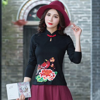 taobao agent Ethnic demi-season retro jacket from Yunnan province, fleece keep warm T-shirt, ethnic style, with embroidery, long sleeve