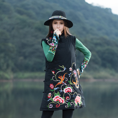taobao agent Retro ethnic vest, long demi-season thermal underwear, warm down jacket, ethnic style, mid-length