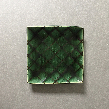 盘六十六(正品现货 铃木重孝 织部釉市松纹 四方小皿 日本手工)