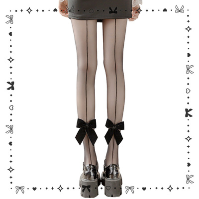 taobao agent Sweet and hot girl black silk thin stockings lolita velvet big bow girl base socks to cut pantyhose