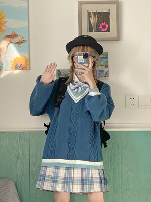 taobao agent [Dream and Treasure Spot] National JK Uniform Starry Night Forest Little Blue Loose Japanese Sleeping sweater