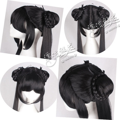 taobao agent Fairy Sword 3 Li Berry Ling Huo Xiuxiu Zhao Linger spends thousands of bone black double -hair buns ponytail fake hair cos wig