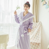 Демисезонный фланелевый банный халат, комплект, коралловая бархатная пижама, длинный рукав