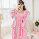 Демисезонный фланелевый банный халат, комплект, коралловая бархатная пижама, длинный рукав