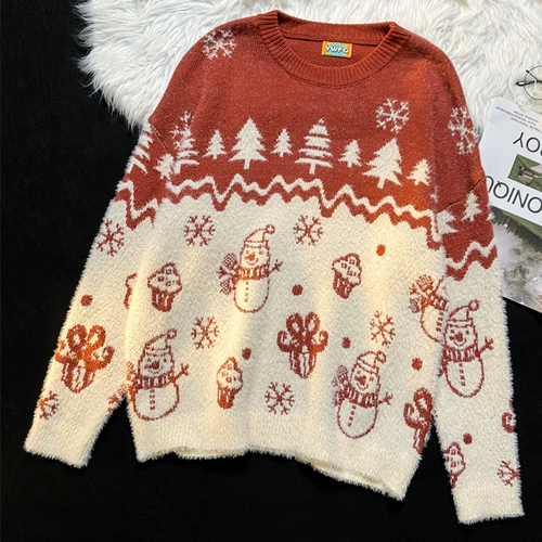 Ретро трикотажный свитер с круглым воротником, подходит для подростков