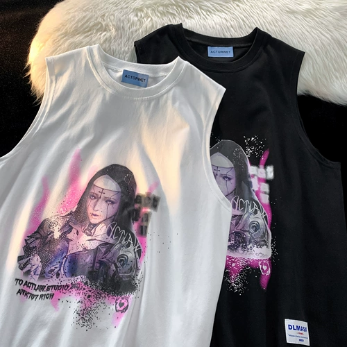 Трендовая летняя футболка в стиле хип-хоп без рукавов, ретро майка топ, в американском стиле, европейский стиль, свободный крой