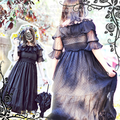 taobao agent ● Orangutan ● Summer Gothic Lolita Black Terrier Black Big Birty Skirt Shirt Shirt+Tibetan Two