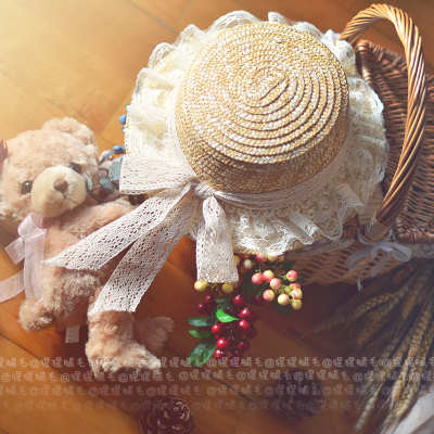 taobao agent Orangutan ● Mori Soft Girl Lace Platinating Small Straw Hat Lolita Lolita Daily Lands Ribbon Shadow Hat