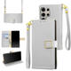 Gray Synthetic Leather Wallet Case with Lanyard Strap Phone Case for Galaxy S25, S25+, and S25 Ultra