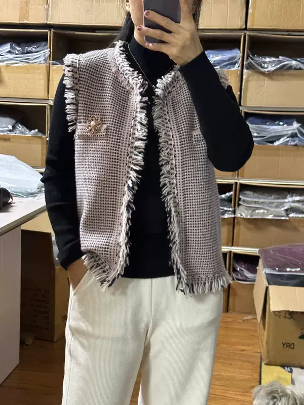 Кашемировый жилет, тканый модный пиджак, стиль Chanel, более толстой вязки