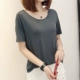 Phiên bản Hàn Quốc của áo thun nữ dài tay ngắn tay mùa hè áo thun giảm béo cổ tròn màu đen áo sơ mi nữ màu đen phía dưới cỡ lớn - Áo phông