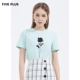 FIVE PLUS2021 mới nữ mùa hè áo thun ngắn tay nữ in hoa hồng cotton cổ tròn áo pull top - Áo phông