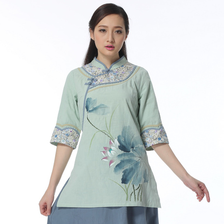 素锦霞裳茶服中国风棉麻唐装女夏装民族风中式改良汉服中长款上衣