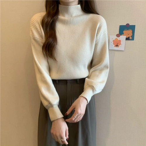 Абрикосовый цветной приятный телу осенний удерживающий тепло трикотажный свитер, высокий воротник, оверсайз