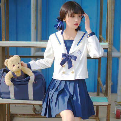 taobao agent Genuine student pleated skirt, set, navy uniform, long sleeve