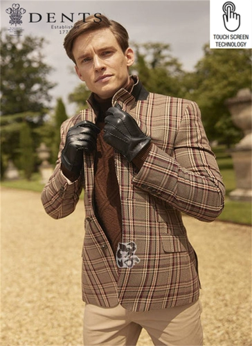 Британские вмятины шва шва овчины кашемир теплый сенсорный экран Мужские черные кожаные перчатки 5-9201