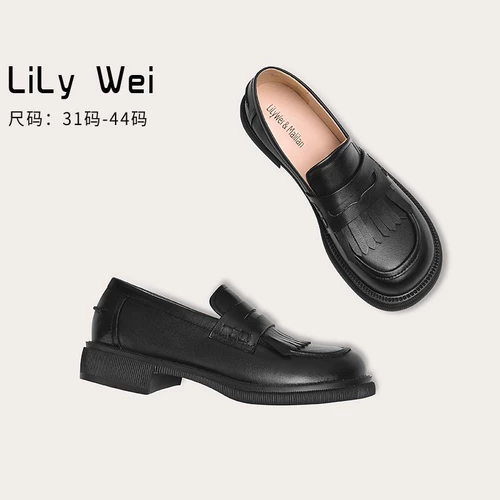 Lily Wei2023 Spring Black Blated Low Lefu обувь лефу женское маленькое размер 313233 одиночная обувь Большой размер 41 43 кожа