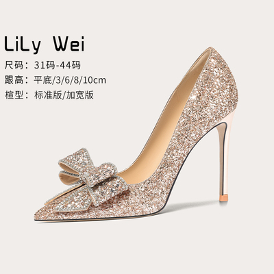 taobao agent Lily wei French wedding shoes main wedding shoes can wear crystal high -heeled shoes female small size 313233 to send girlfriends