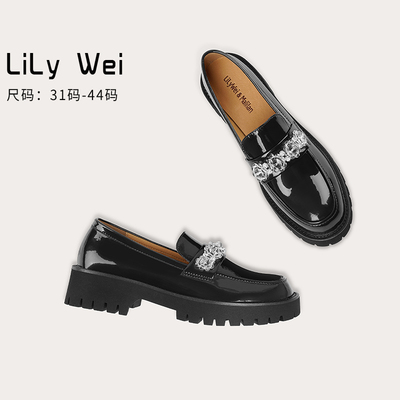 taobao agent Lily wei thick bottom loafers 2023 new bright leather light -mouth single shoes large size women's shoes 41 43 one pedal