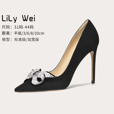 taobao agent Lily wei French high -heeled shoes Women's fine heels ladies bow single shoes female small size 313233 etiquette