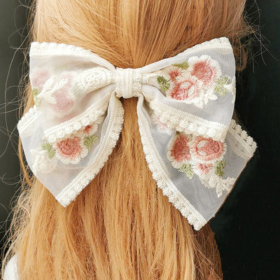 taobao agent Handmade lace embroidered big bow hair clip net red headwear back to the head of the head card, South Korea 2021 new folder