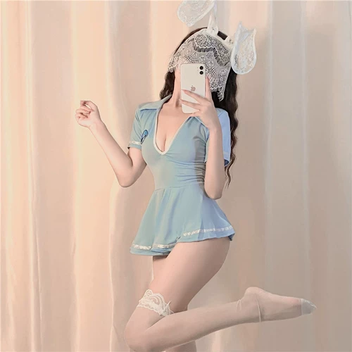 Нижнее белье, милая мини-юбка, униформа, синий комплект, косплей