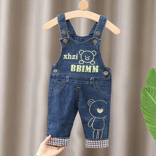 Джинсовый детский комбинезон для мальчиков, 0-1-2-3 лет, популярно в интернете, в западном стиле, подходит для весны и осени