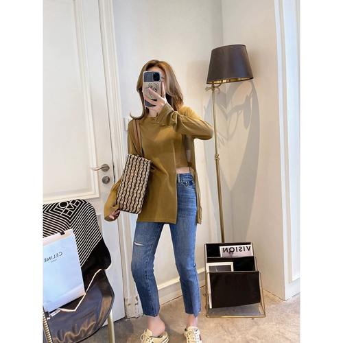 Тонкий трикотажный осенний свитер, модный лонгслив, городской стиль, в корейском стиле, защита от солнца