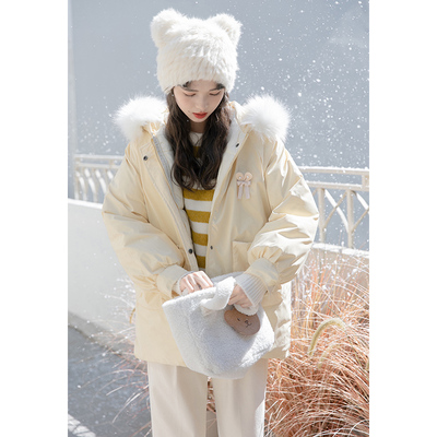 taobao agent Yellow winter advanced down jacket with hood, 2023 collection, suitable for teen, high-quality style, increased thickness