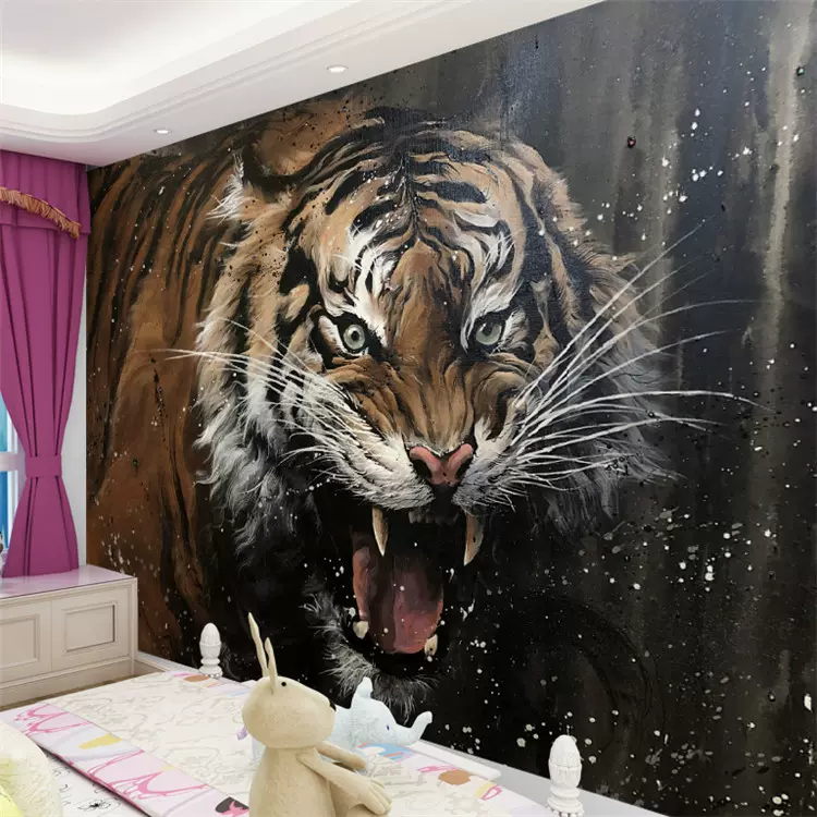 纹身店墙纸纹身墙纸老虎壁纸装饰背景布青龙白虎刺青背景墙壁画
