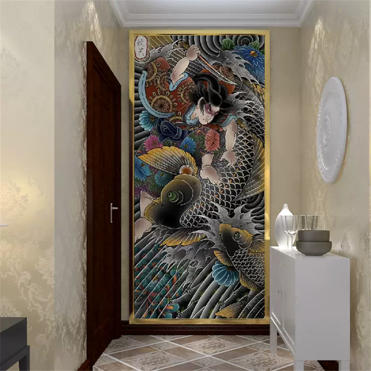 纹身店墙纸日式纹身墙纸般若老传统图刺青壁画墙布装饰背景墙壁纸