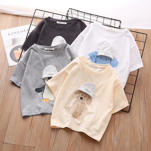 Хлопковая детская футболка для мальчиков, мультяшный летний детский жакет, в корейском стиле, круглый воротник, детская одежда, в западном стиле