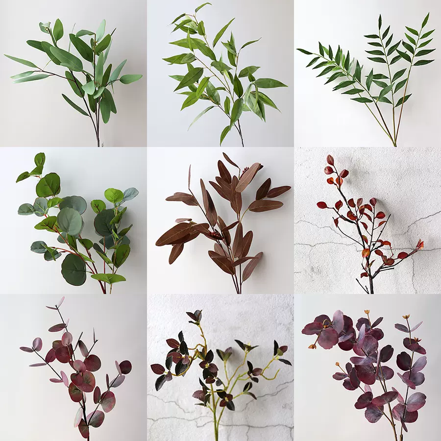 红叶枫叶南天竺尤加利鼠尾草仿真植物婚庆摄影造景家居装饰插花