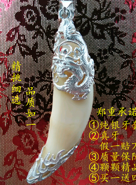 复古泰银925纯银项链男纯银狼牙吊坠虎牙纯银吊坠男项坠辟邪兽牙