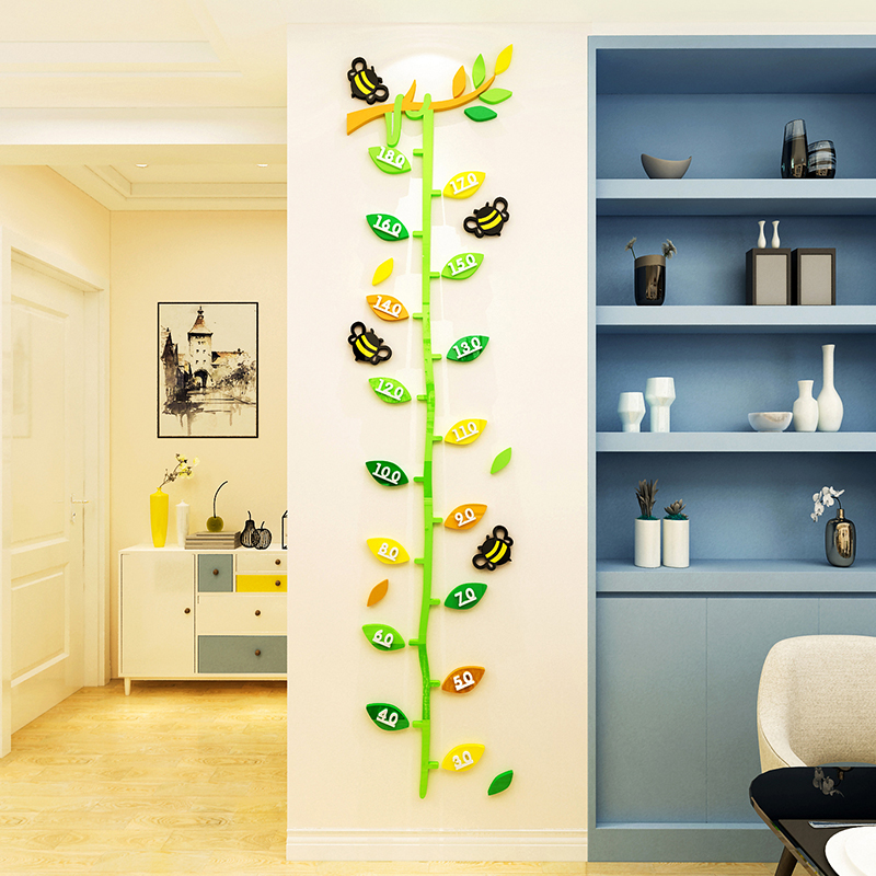 C1504b Left3d three-dimensional Wall stickers baby Cartoon Big tree measure Height ruler children room kindergarten Wall decoration
