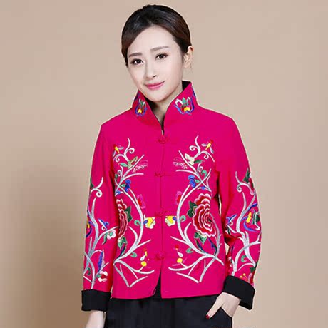 民族风刺绣女装新品 女士绣花短款外套立领上衣中老年妈妈装包邮