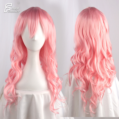 taobao agent Fenny's eyes high -temperature silk rose net water pink diagonal bangs big wave long curly curly cos wig