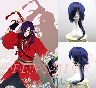 taobao agent Fenny's dark blue broom braid wolf tail tail wig wig ink blue catfish head two -dimensional red bird anime wig