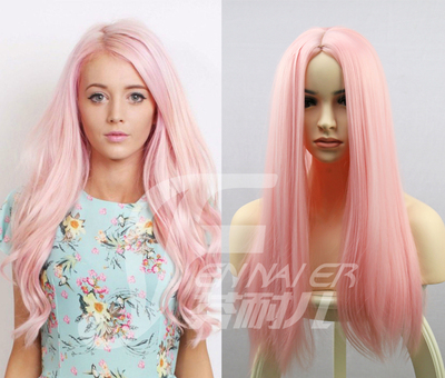 taobao agent Fenny Light Pink Mid -Lady Ladies Long -hair Daily European and American Wind High -temperature Silk Lo whole fake hair cos wigs