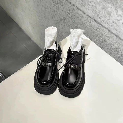 Обувь на платформе для кожаной обуви в английском стиле, весенний классический костюм, черные ретро высокие лоферы, туфли, в британском стиле, коллекция 2023