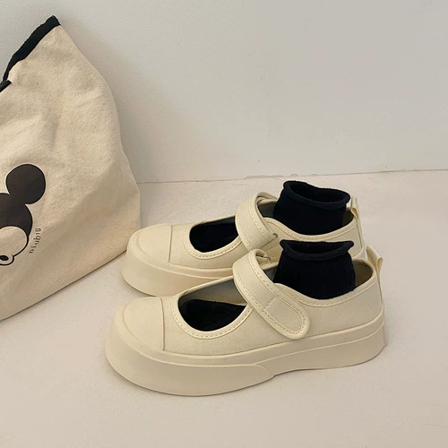 Тканевые весенние универсальные сандалии на платформе, белая обувь, французский стиль