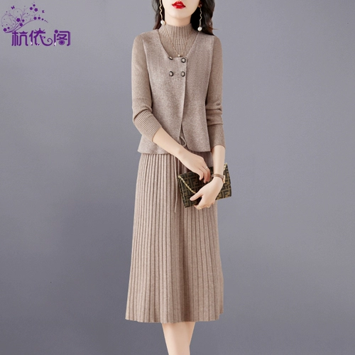 Трикотажное платье, жилет, комплект, весенний лонгслив, весеннее шерстяное платье, премиум класс