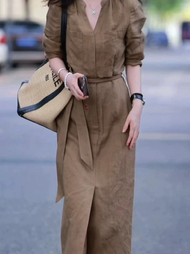 Платье, летний приталенный корсет, длинная юбка, изысканный стиль, свободный крой, V-образный вырез