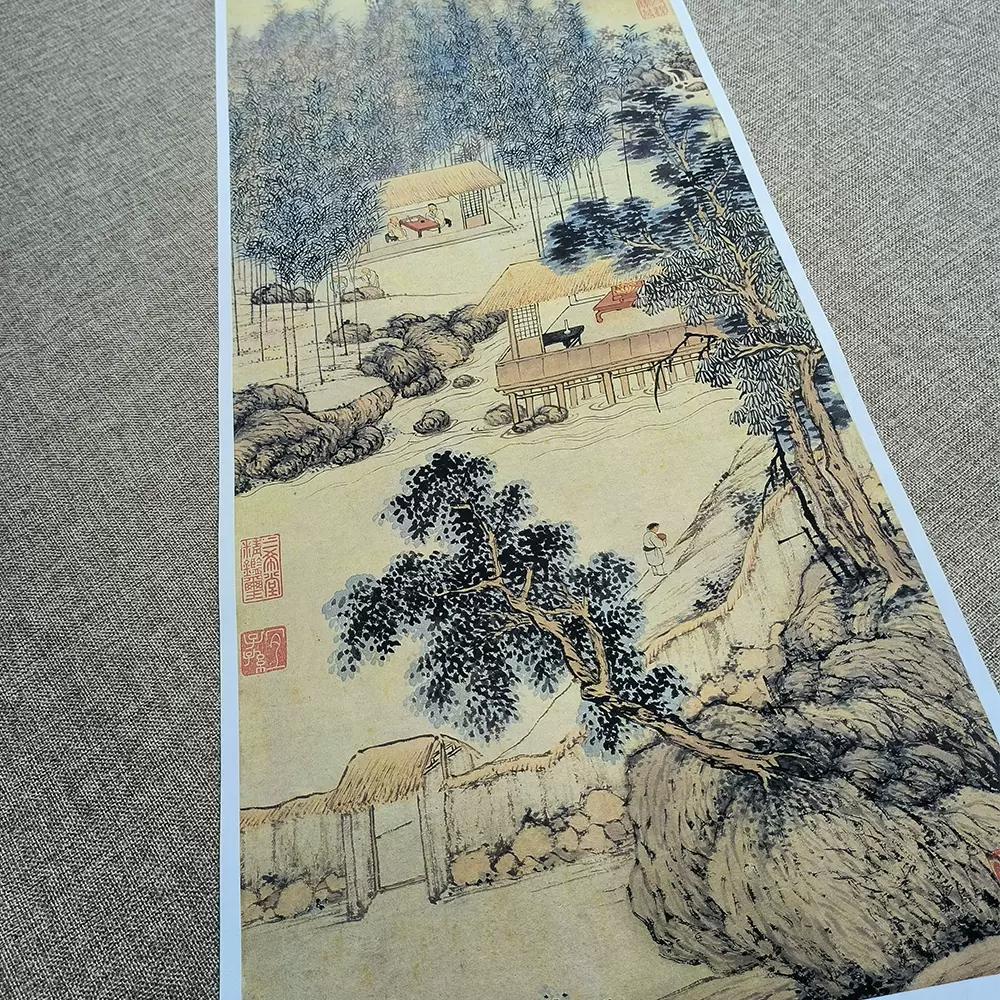 文征明品茶图高清喷绘复制明清山水国画宣纸绢布竖幅画芯书房茶室-Taobao