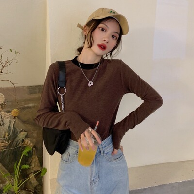 taobao agent Fitted T-shirt, short long-sleeve, plus size, Korean style, long sleeve, increased thickness