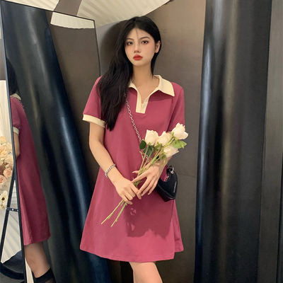 taobao agent Summer short sleeve T-shirt, T-shirt dress, plus size, polo collar, fitted