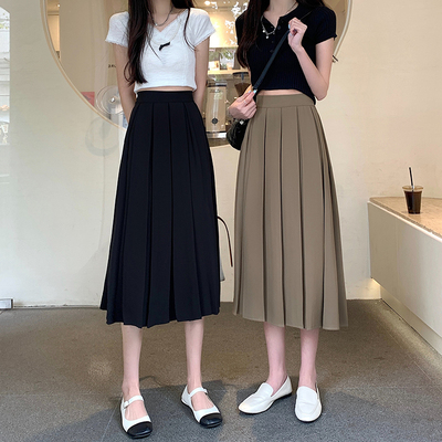 taobao agent Spring fitted long pleated skirt, plus size, high waist, A-line