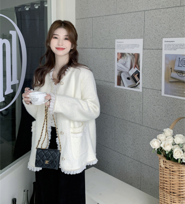 taobao agent Demi-season jacket, advanced velvet top, plus size, french style, Chanel style, fitted, high-quality style