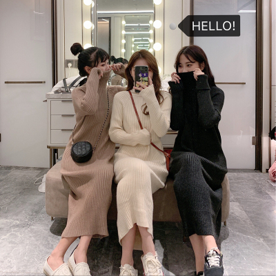taobao agent Black winter knitted dress, plus size, fitted